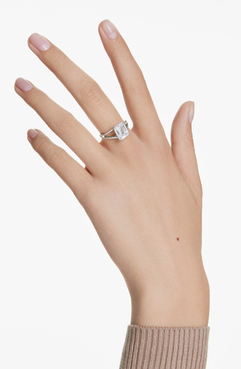 Swarovski Stilla Cocktail Ring, Alternate, color, White/ Silver