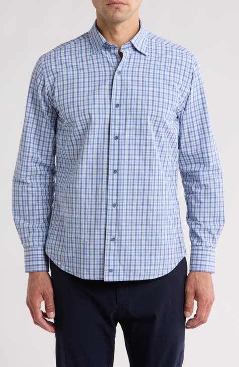 Casual Plaid Cotton Poplin Button-Down Shirt