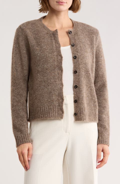 Mohair & Wool Blend Crewneck Cardigan