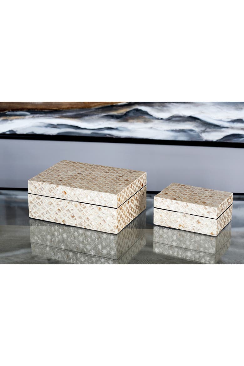 Cream Mother of Pearl Handmade Box with Hinged Lid - Set of 2, Alternate, color, BEIGE