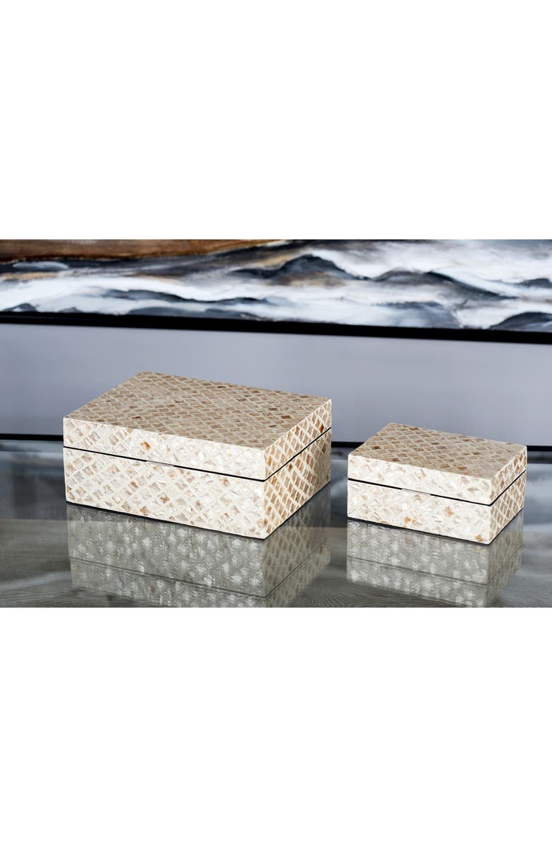 WILLOW ROW Cream Mother of Pearl Handmade Box with Hinged Lid - Set of 2, Alternate, color,