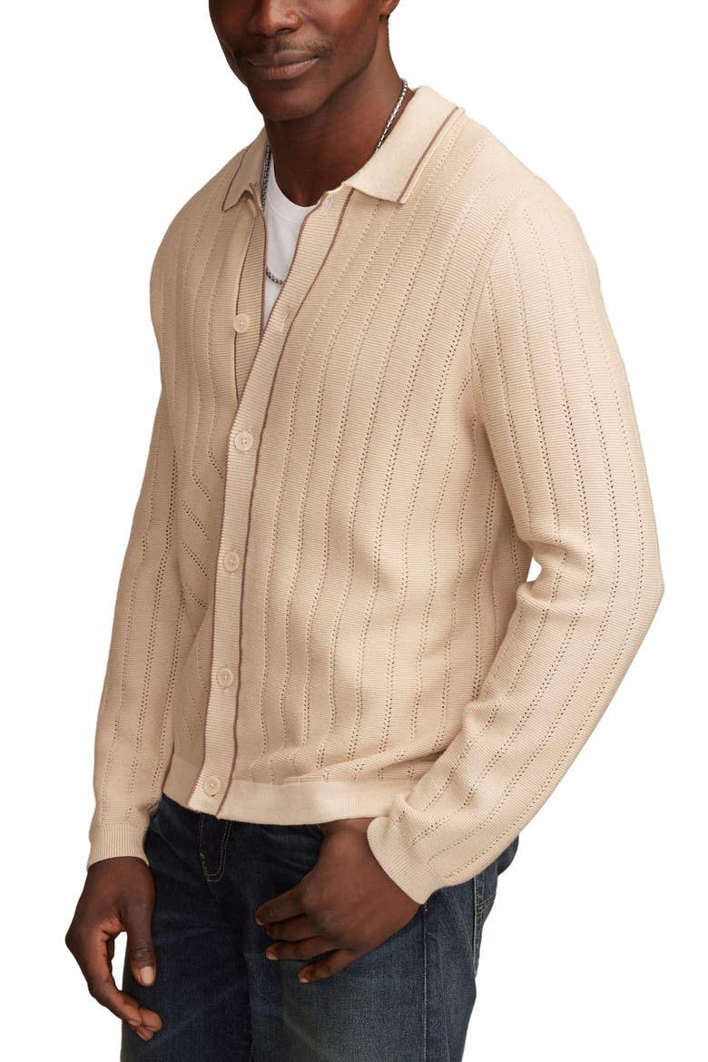 Pointelle Stripe Cotton Blend Cardigan, Alternate, color, OAT MILK
