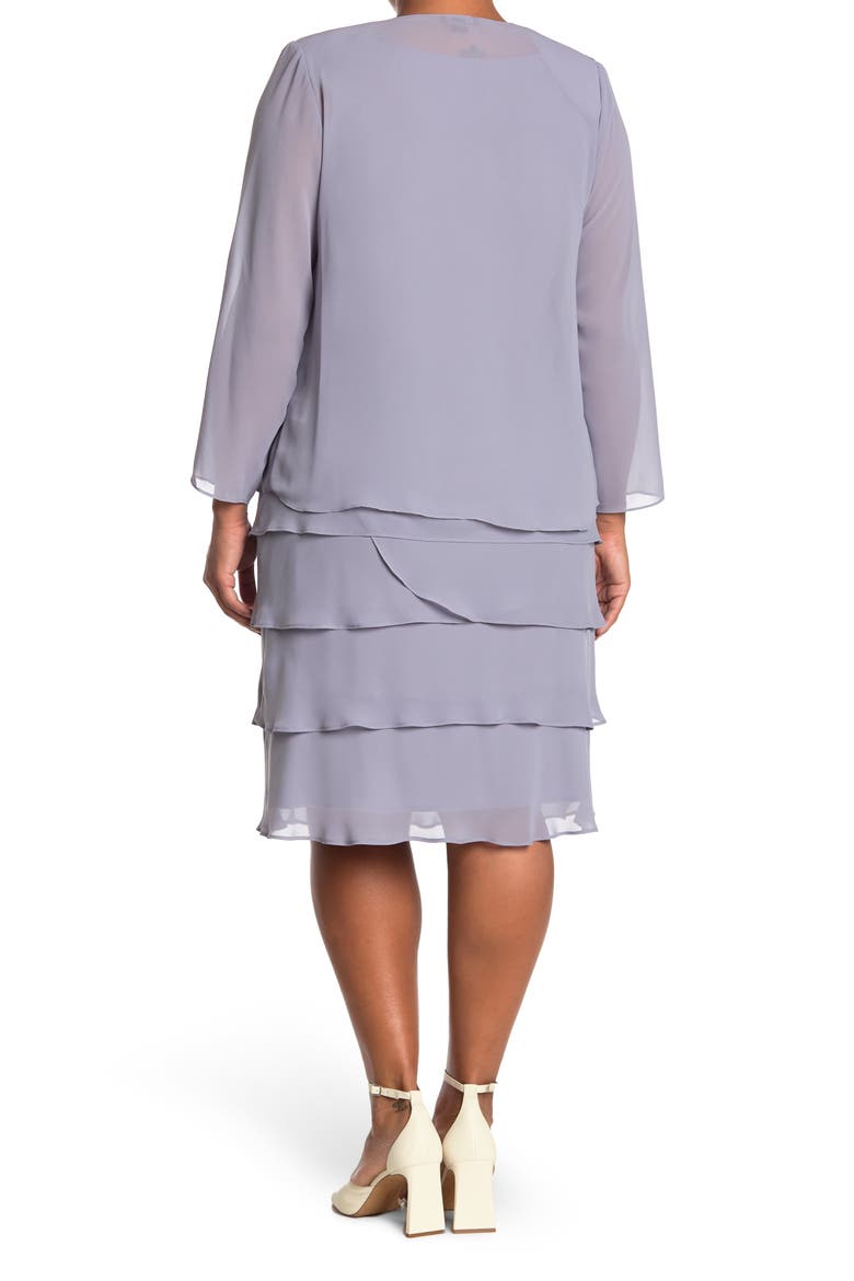Embellished Tiered Dress with Jacket, Alternate, color, CONCRETE