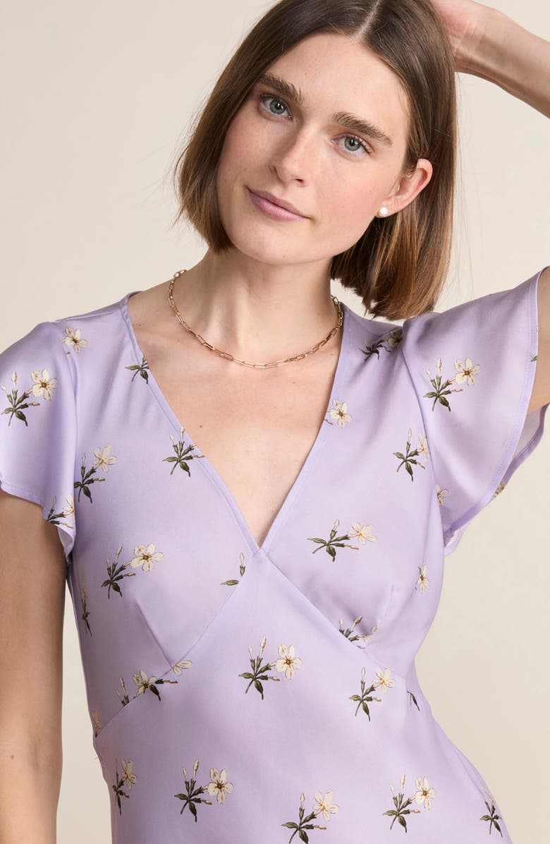 vineyard vines Floral Flutter Sleeve Satin Midi Slipdress, Alternate, color, Audrey Floral - Iris