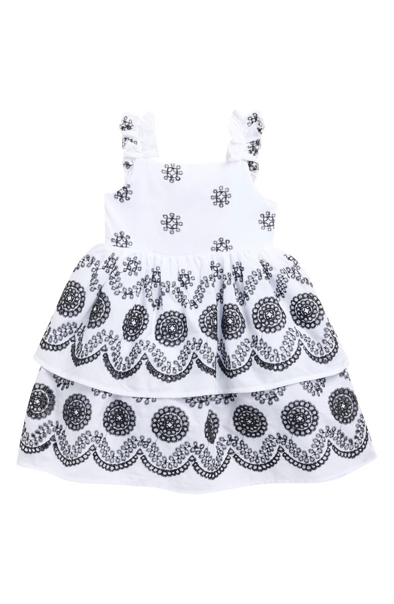 BLUEBERRY Kids' Tiered Embroidered Eyelet Sundress, Main, color, White/Black