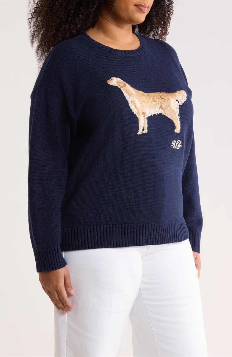 Lauren Ralph Lauren Dog Graphic Cotton Sweater, Alternate, color, Refined Navy Blue/ Multi