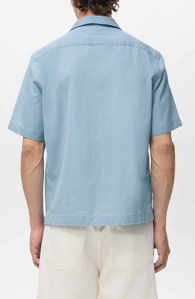 MANGO Cotton Denim Camp Shirt, Alternate, color, Light Blue