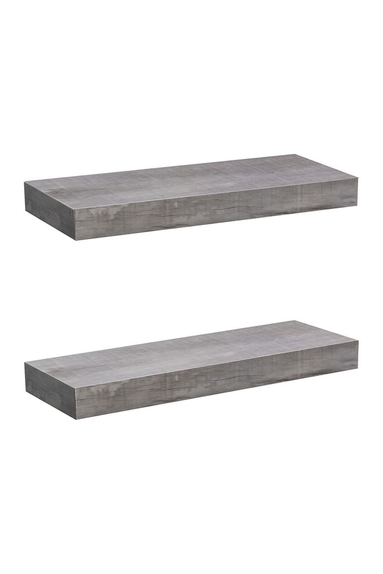 Grey/Wood 2 Tier Wooden Wall Mounted Floating Shelf, Alternate, color, GREY WOOD