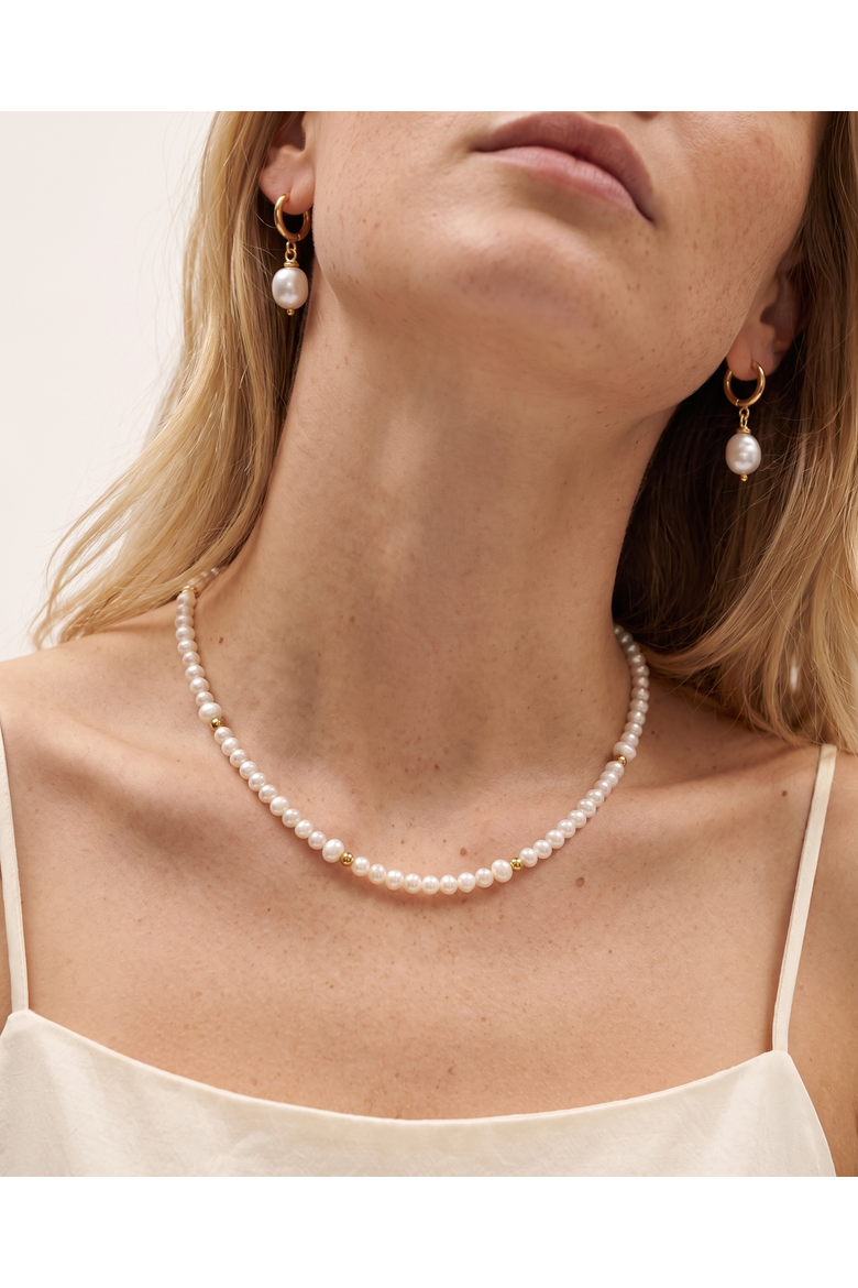 Freshwater Pearl Necklace and Earrings Set, Alternate, color, Gold