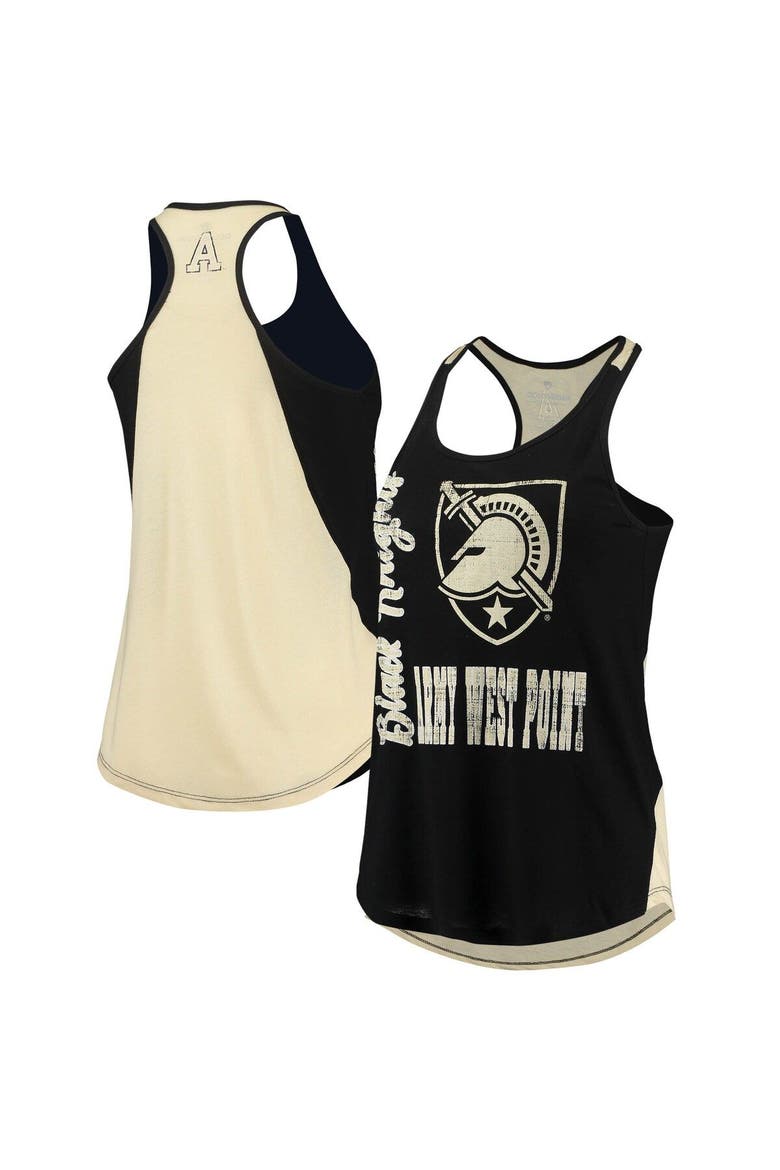 Women's Colosseum Black/Gold Army Black Knights George Glass 2-Hit Scoop Neck Racerback Tank Top, Main, color, Black