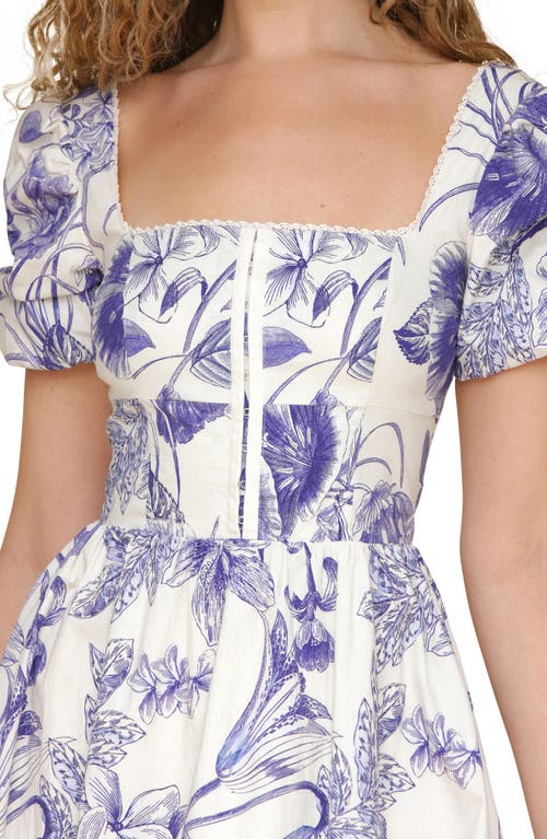 AVEC LES FILLES AVEC LES FILLES BOTANICAL PRINT CORSET BODICE STRETCH COTTON MIDI DRESS 