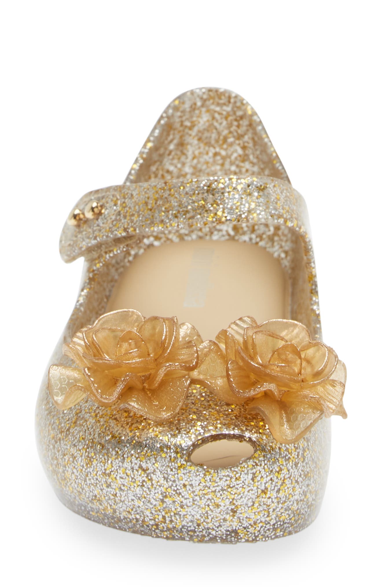 Melissa Mini Ultragirl Garden Mary Jane Flat, Alternate, color, Clear Glitter Gold