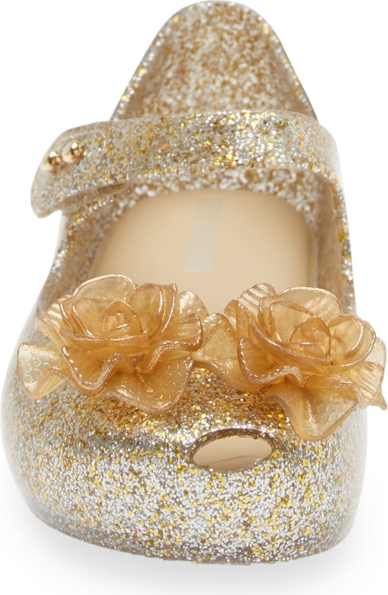 Melissa Mini Ultragirl Garden Mary Jane Flat, Alternate, color, Clear Glitter Gold