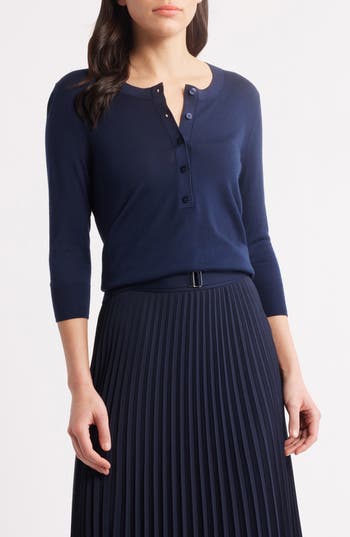 Hugo Boss Boss Filbure Wool Henley Top In Clean Navy