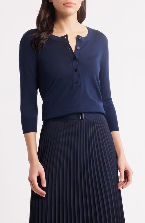 Hugo Boss Henley-neck Sweater In Merino Wool In Clean Navy