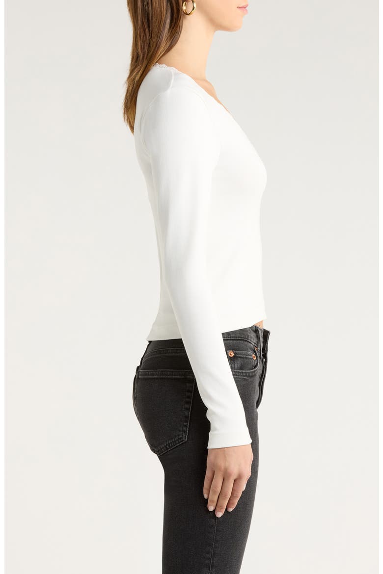 Lace Trim Stretch Cotton Top, Alternate, color, OFF WHITE
