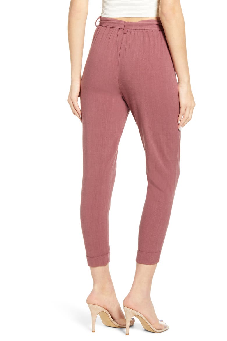 Belted High Waist Crop Pants, Alternate, color, PLUM