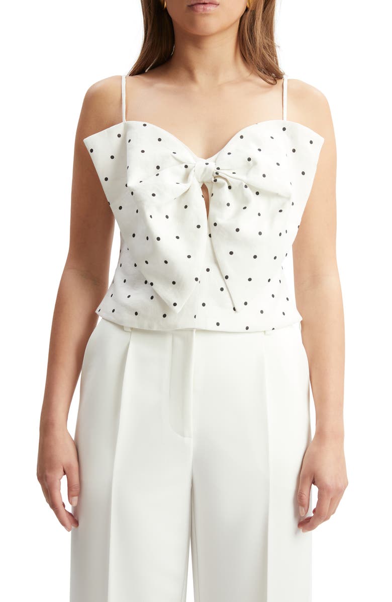 Bardot Vieda Bow Front Camisole, Alternate, color, White Black Spot