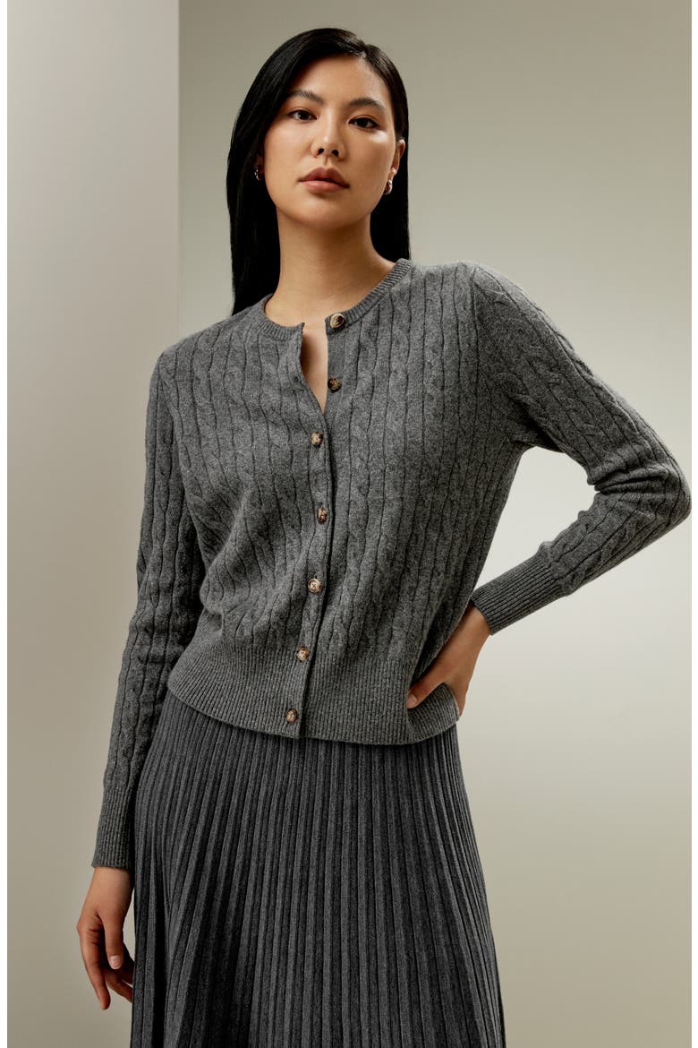 Women's Baby Cashmere Cable-Knit Cardigan, Alternate, color, Medium Gray