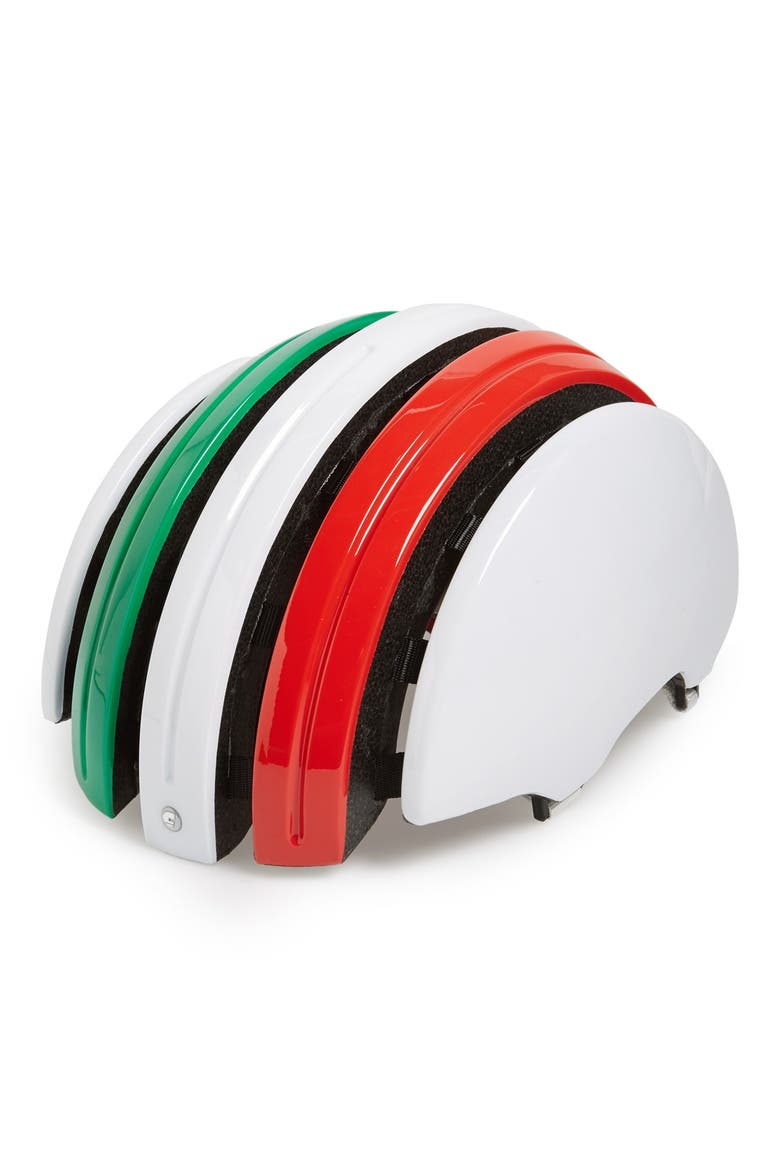 'Grand Tour Edition' Folding Bicycle Helmet, Main, color, GREEN/ WHITE/ RED