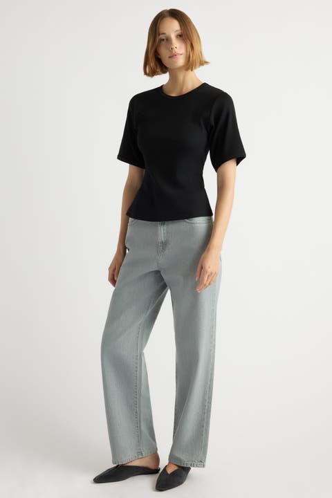 Reanne Ribbed Sculpted Crew-Neck Tee