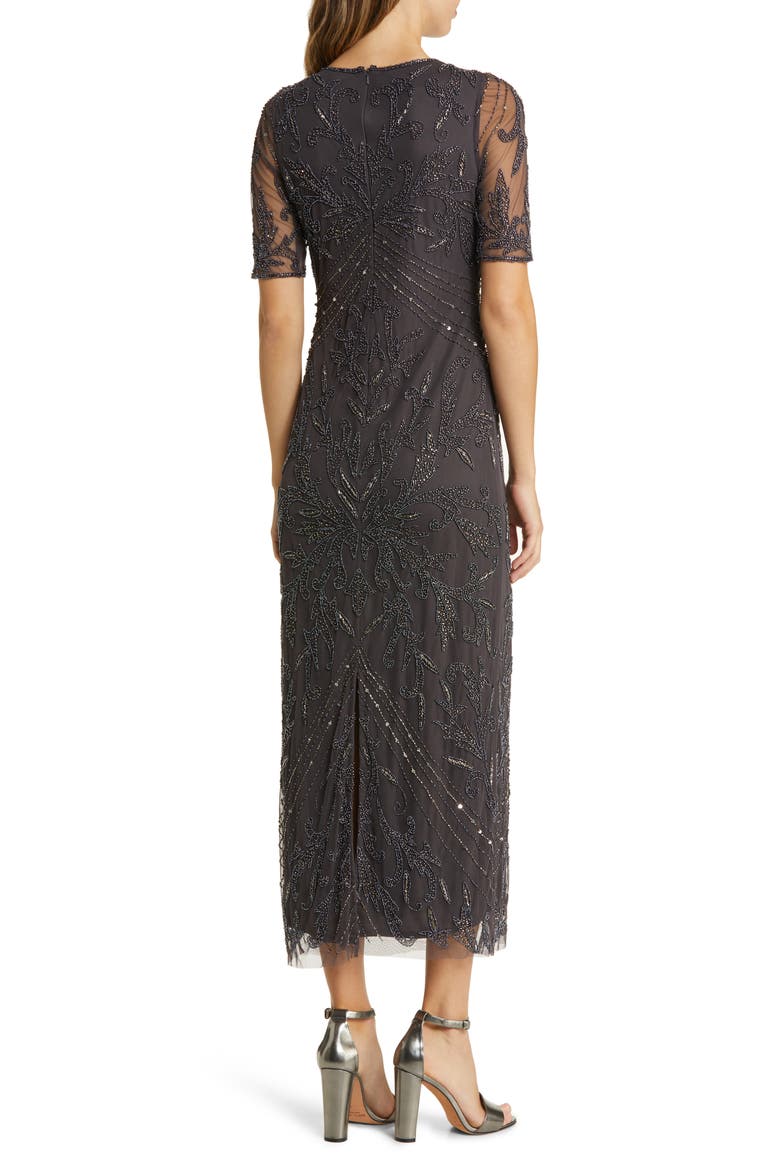 Beaded Tulle Column Gown, Alternate, color, SLATE