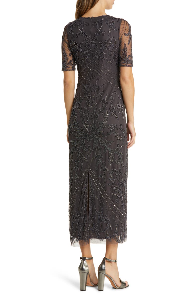 Pisarro Nights Beaded Tulle Column Gown, Alternate, color, Slate