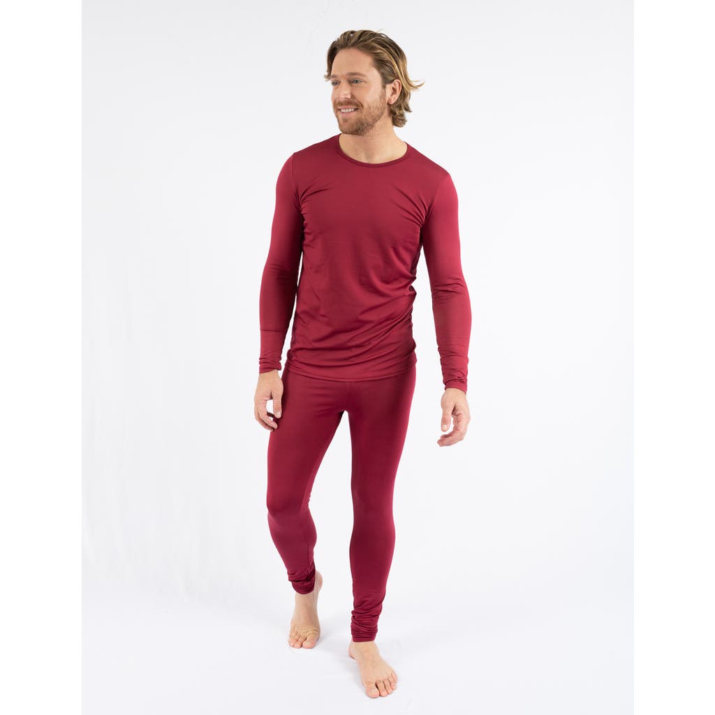Leveret Solid Thermal Pajama Set In Burgundy