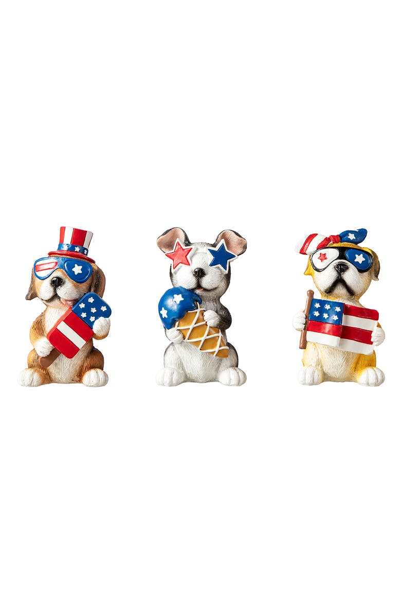Glitzhome 4.5"H Set of 3 Patriotic Americana Resin Gogs Table Decor, Main, color, 