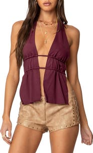 EDIKTED Nikole Split Front Halter Top