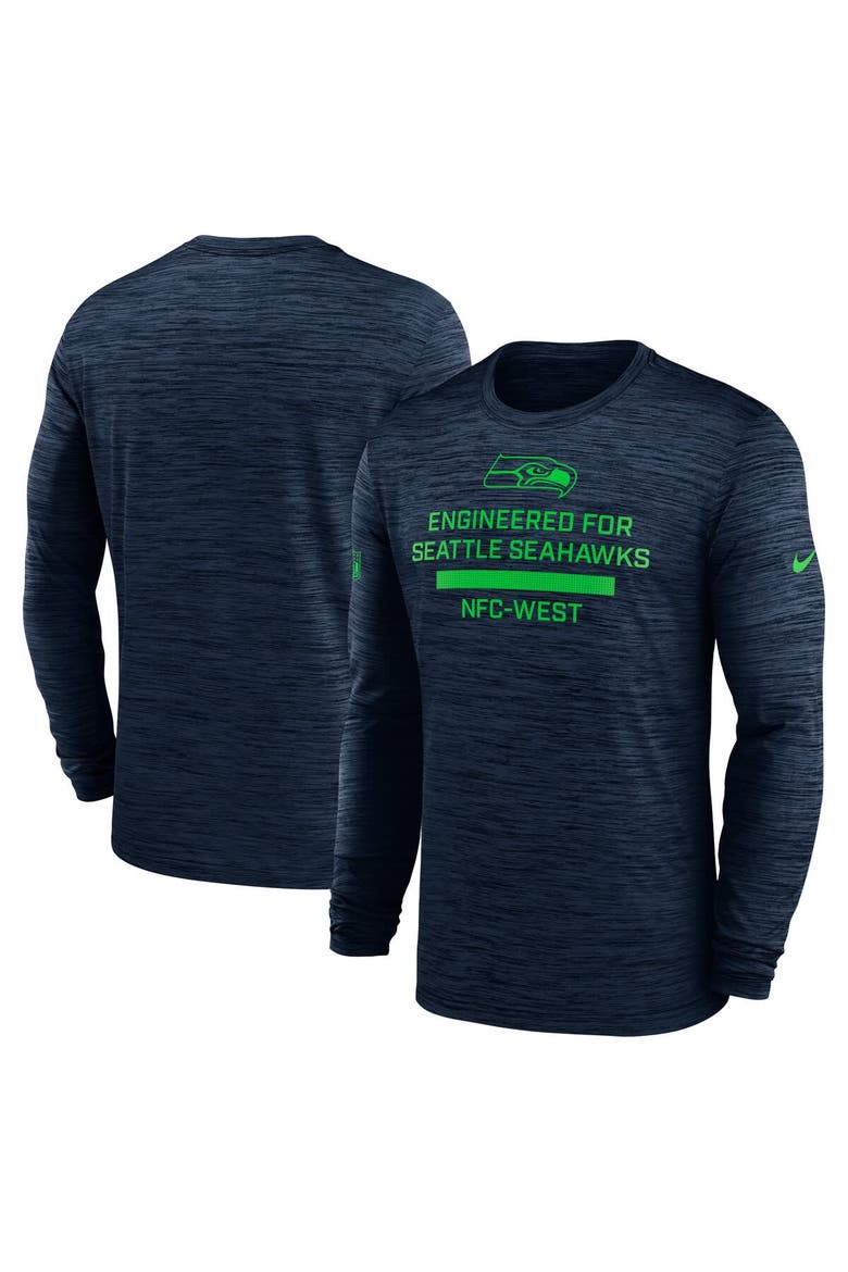 Men's Nike College Navy Seattle Seahawks Sideline Velocity Performance Long Sleeve T-Shirt, Main, color, College Navy