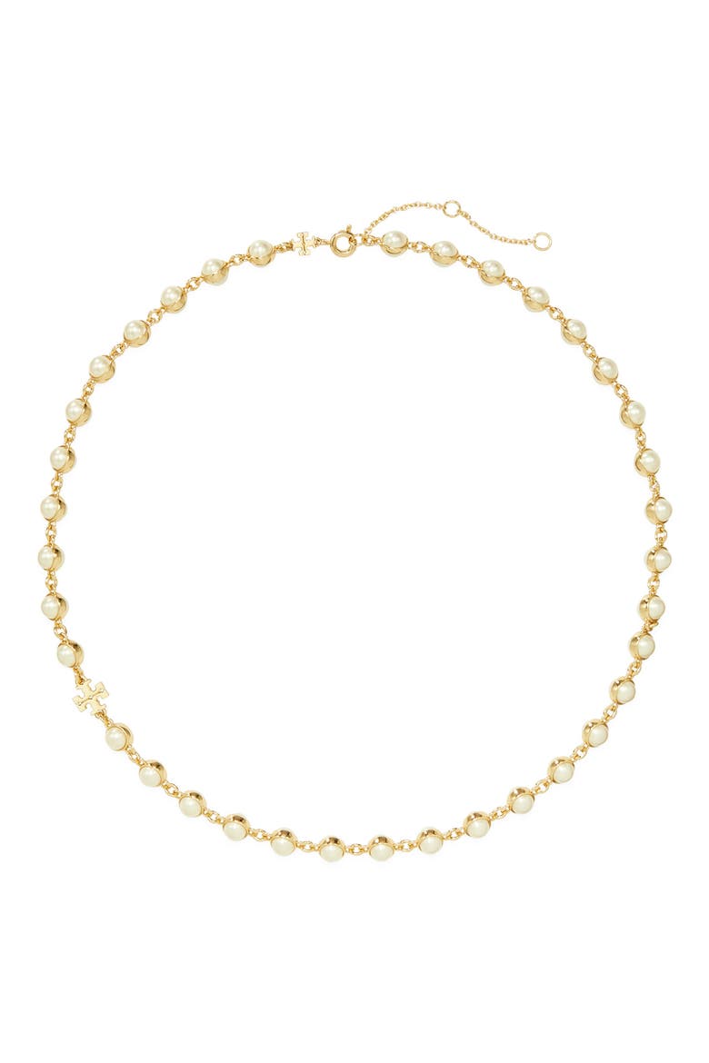 Moondance Faux Pearl Necklace, Main, color, LIGHT BRASS / PEARL