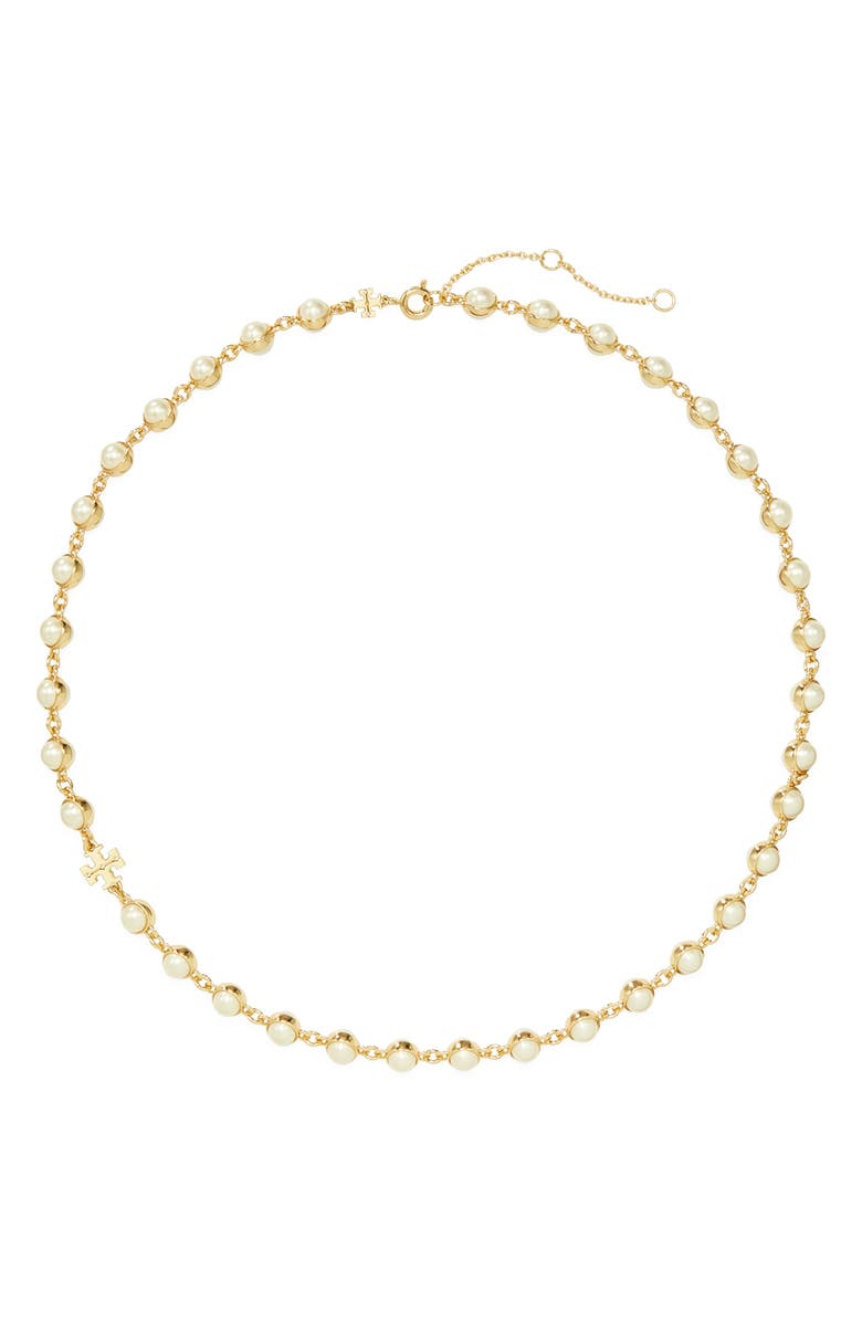 Tory Burch Moondance Faux Pearl Necklace, Main, color, Light Brass / Pearl
