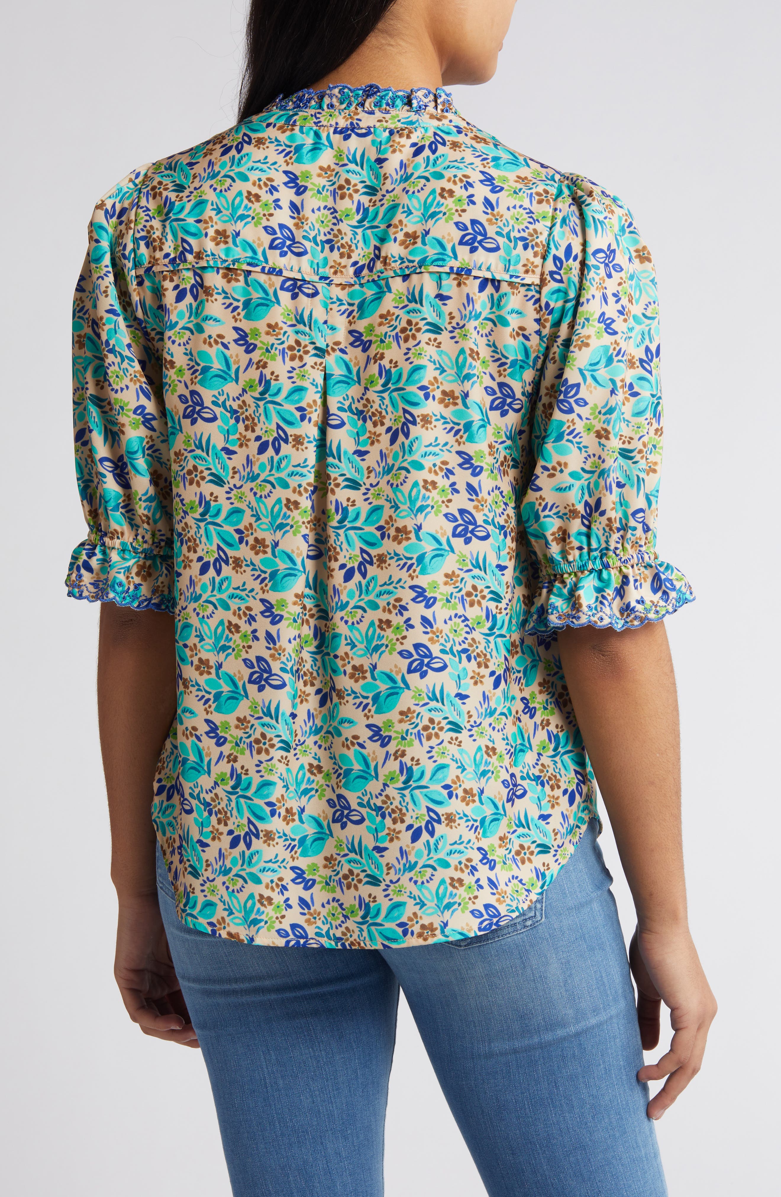 Print Ruffle Eyelet Shirt - image 2