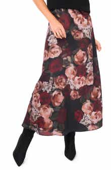 Halogen® Floral Charmeuse Midi Skirt