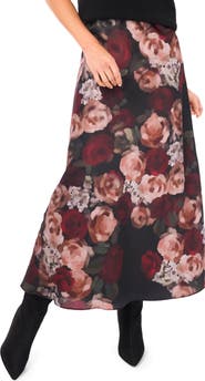 Halogen® Floral Charmeuse Midi Skirt