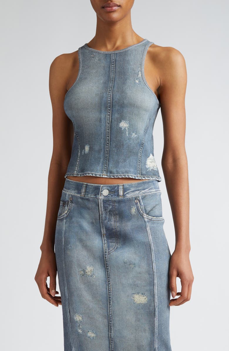 Acne Studios Elaia Denim Trompe l'Oeil Crop Tank, Main, color,