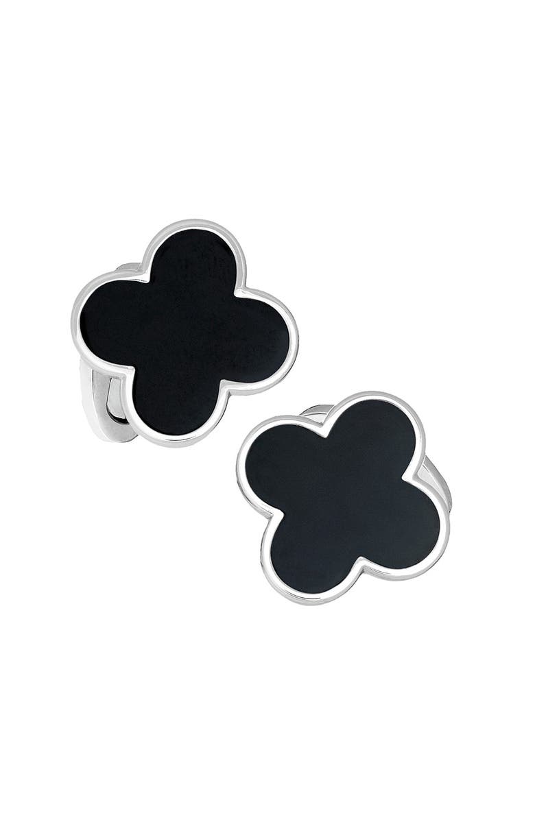 Jan Leslie Four Leaf Clover Sterling Silver Cufflinks, Main, color, Black
