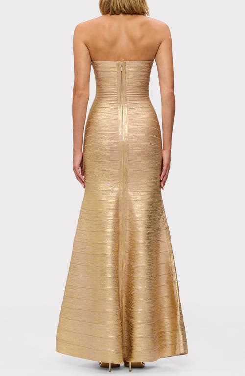 Herve Leger The Metallic Sara Gown In Gold Foil