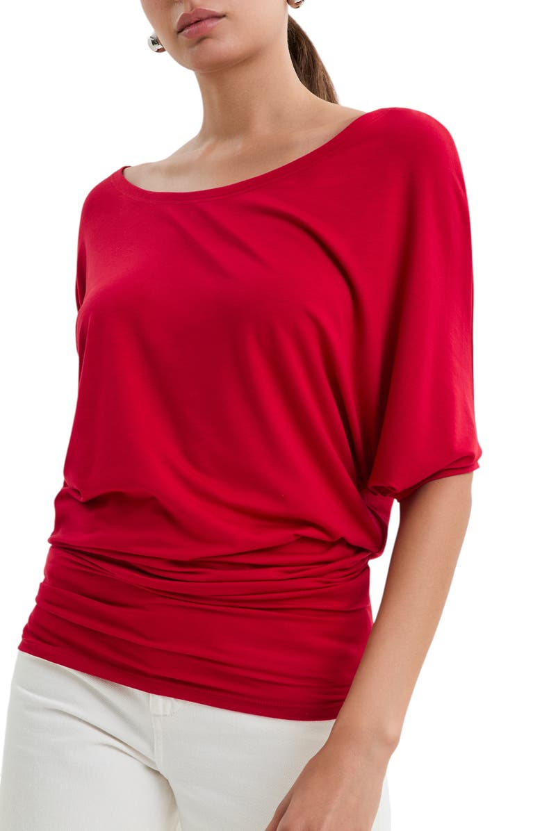 Marcella Elena Asymmetric Sleeve Batwing Top, Alternate, color, Red