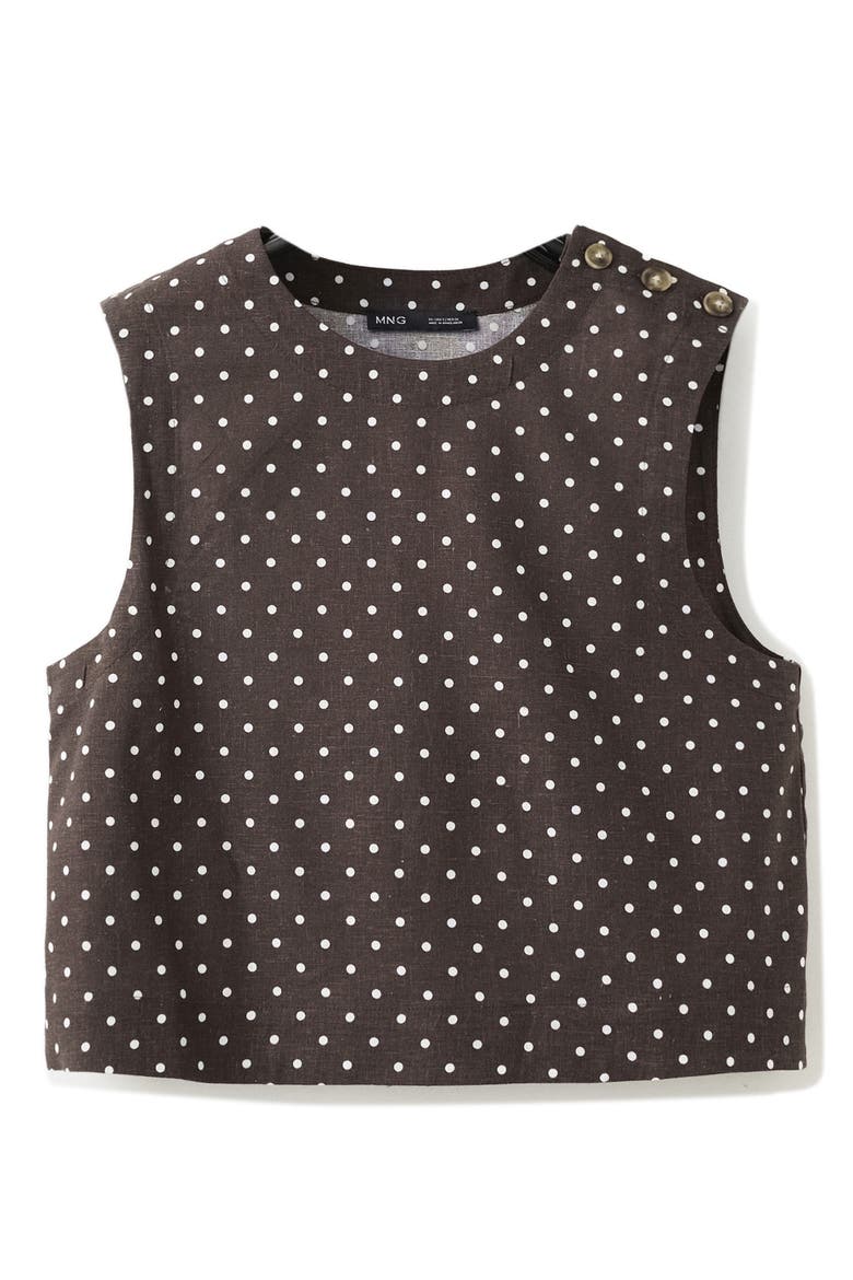 Polka Dot Sleeveless Linen Blend Crop Top, Alternate, color, BLACK