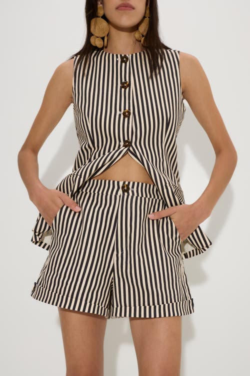 Simonmiller Como Linen Shorts In Black/macadamia Micro Stripe