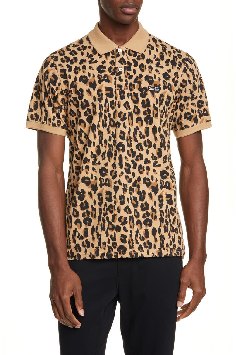 Leopard Piqué Polo, Main, color, CAMEL