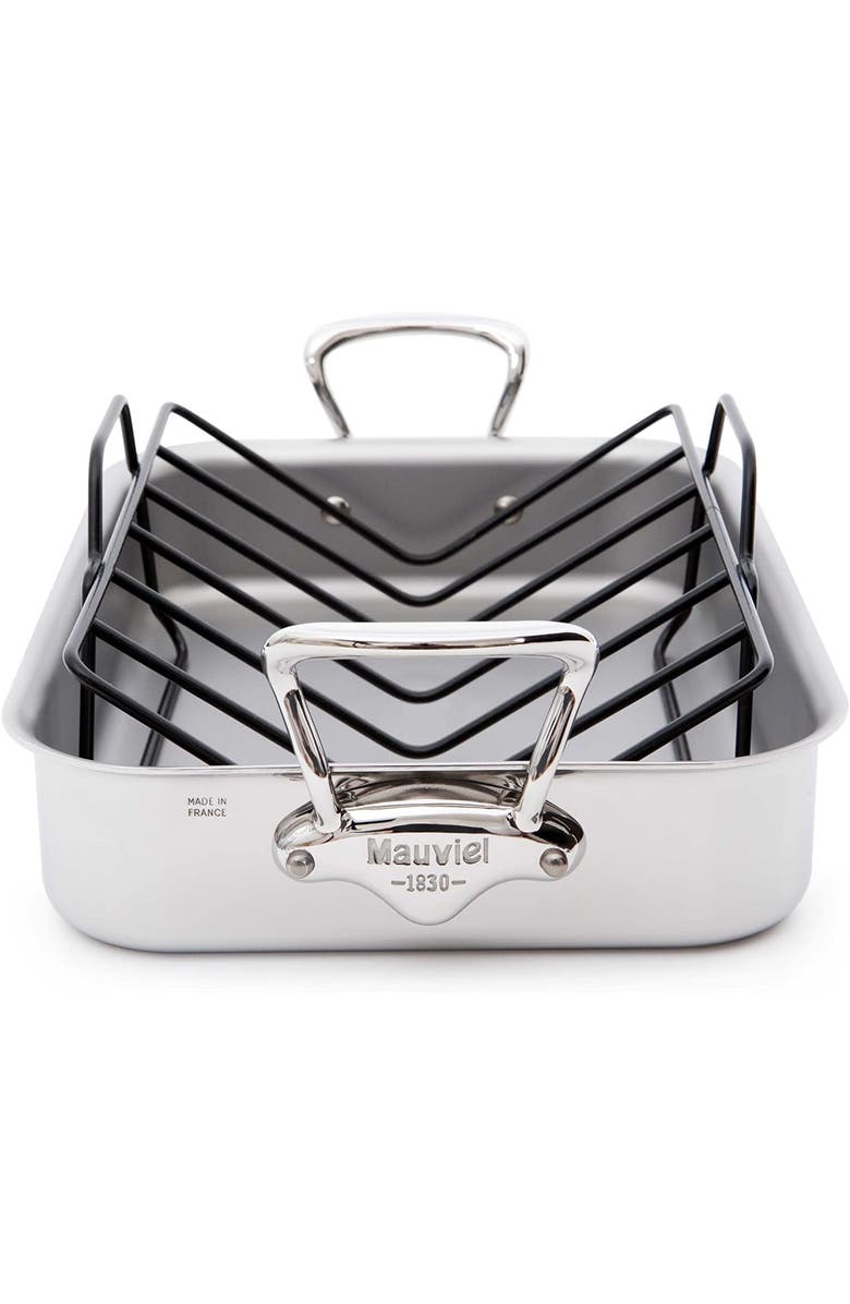 Mauviel M'Cook Stainless Steel Roasting Pan With Rack, 13.5 X 9.8 Inch, Main, color, Silver