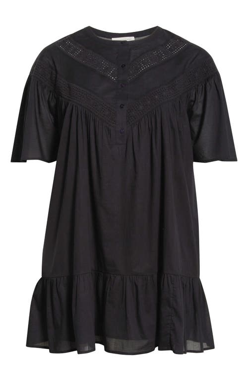 Treasure & Bond Lace Yoke Cotton Shift Dress In Black
