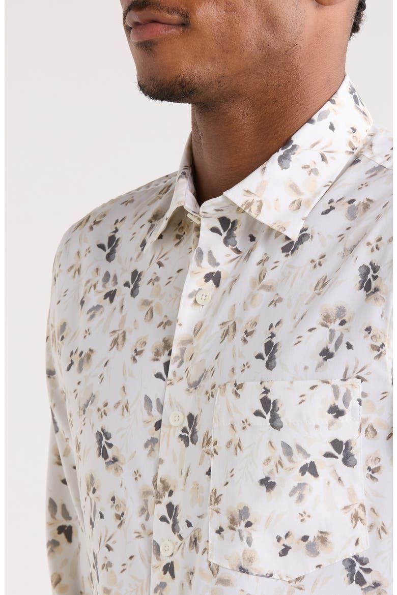 Floral Stretch Button-Up Shirt, Alternate, color, IVORY INKED FLORAL