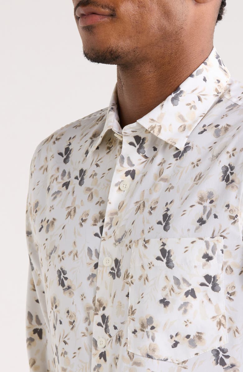 Nordstrom Floral Stretch Button-Up Shirt, Alternate, color, Ivory Inked Floral