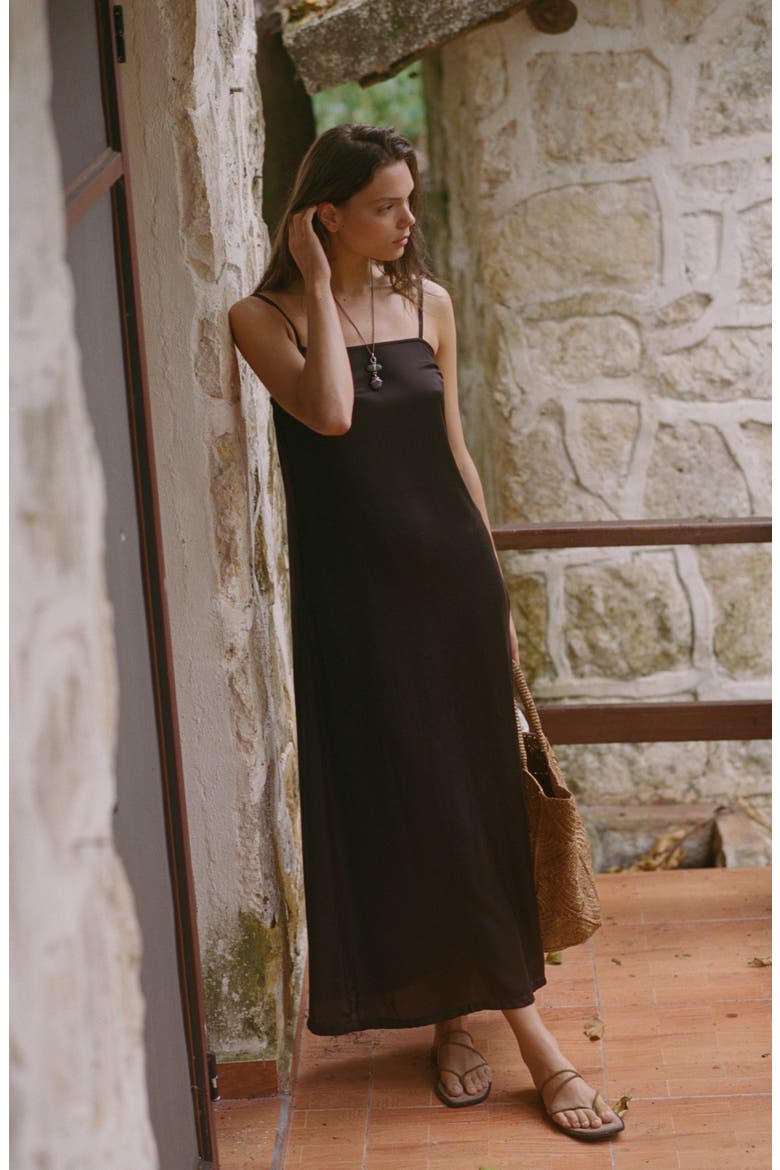 Rhea Sleeveless Satin Cover-Up Maxi Dress, Alternate, color, DEEP EARTH