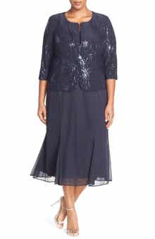 Alex Evenings Sequin Mock Two-Piece Dress with Jacket