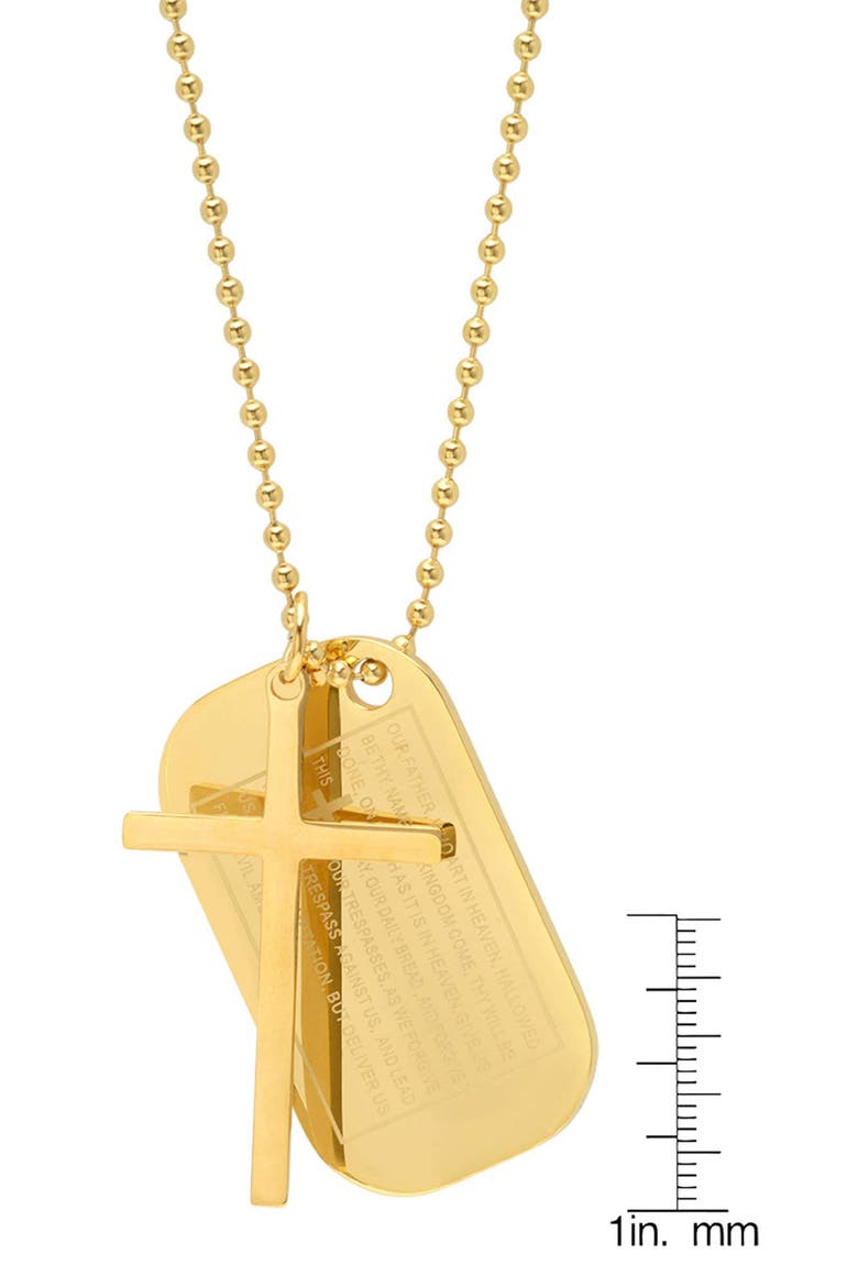 Men's Stainless Steel Cross & Lord's Prayer Dog Tag Necklace, Alternate, color, GOLD